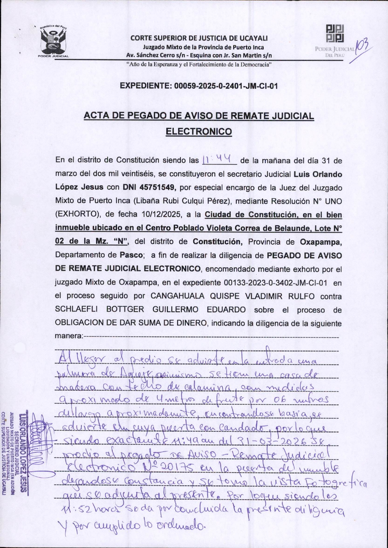 TERRENOS en remate judicial en CHONTABAMBA — PASCO